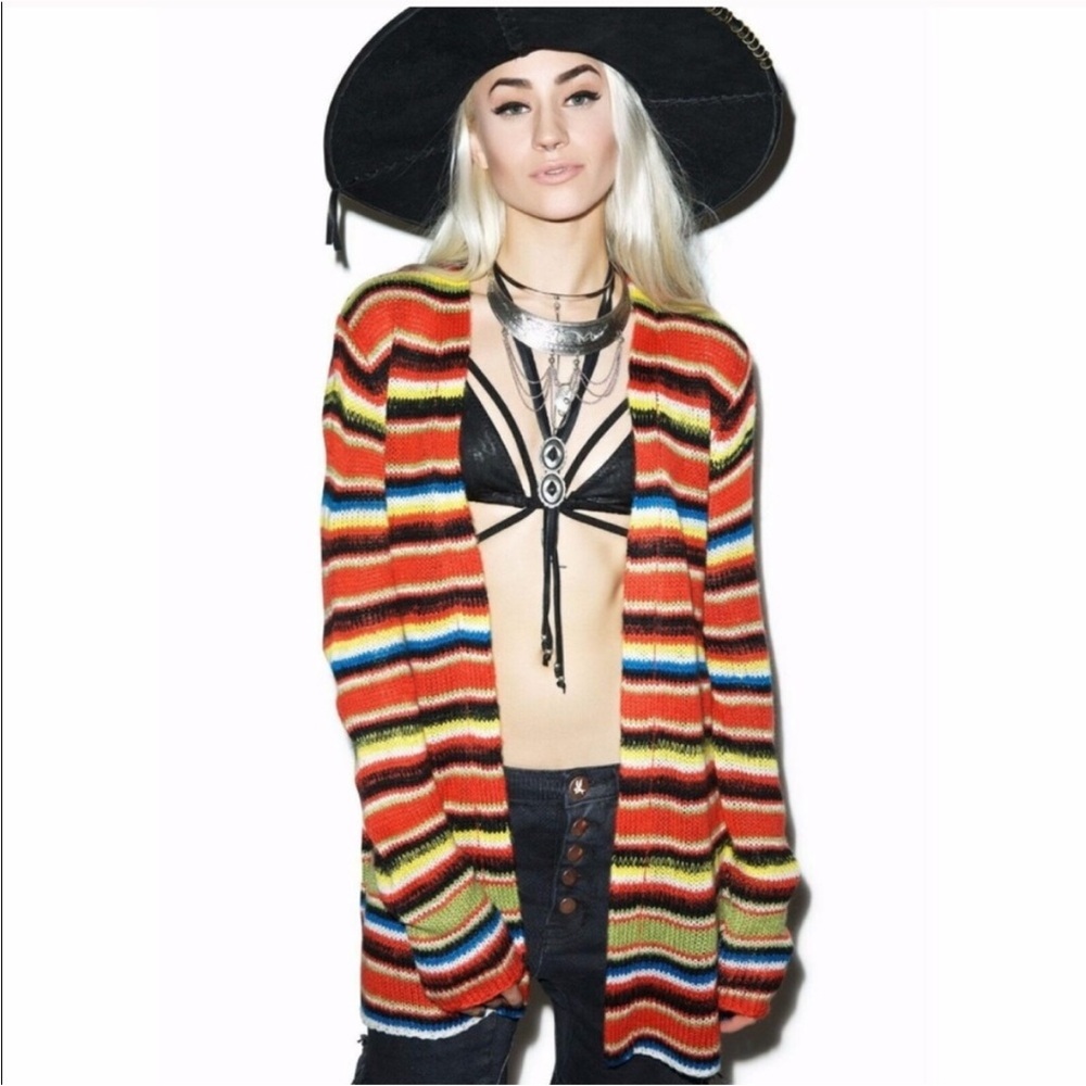 Wildfox White Label Striped Mexican Blanket Cardigan Indie Sleeze Boho 70s Style
